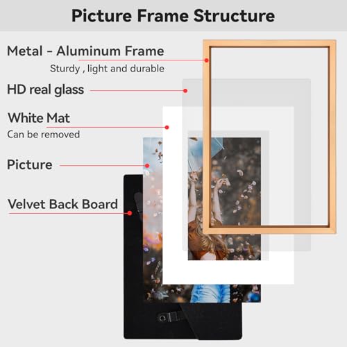 Bkbot - Set Di 3 Cornici Portafoto In Metallo Dorato Con Vetro Hd, Per Foto Da 13 X 18 Cm Con Passepartout O 20,5 X 28,5 Cm Senza Tappetino, Da Appendere Alla Parete E Espositore Da Tavolo - 4