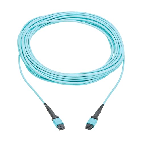 Image of Eaton Tripp Lite Series 10 Meter OM4 50 /125 Fiber Optic Cable, 100G Multimode (12F MPO /MPO-PC Female-to-Female) Type-A Polarity, OFNP Jacket, Aqua, TAA Compliant (N845A-10M-12TAA)