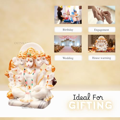 Image of Resin Hanuman Ji Murti Panchmukhi Hanuman for Door Entrance Temple Home & Office Decor Living Room Decoration Gift for New House Warming ceramony, 12.7 x 6.3 Cm, Marble White