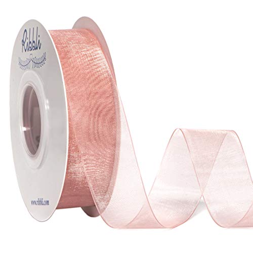 Ribbli Sweet Nectar Pink Sheer Organza Ribbon,1 Inches x Continuous 50 Yard,Rose Ribbon for Gift Wrapping,Bouquet Wrapping,Wedding Decoration,All Crafting and Sewing