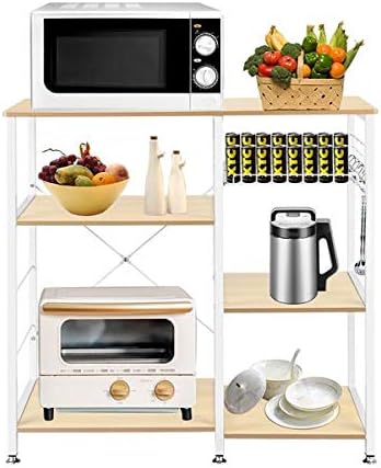 3-Tier Microwave Stand, Kitchen Baker's Rack, Wood Microwave Cart, Utility Oven Storage Cart, Workstation Shelf with Hooks Easy Assembly Coffee Cart (White Oak,2PC)