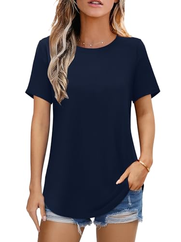 Image of Elesomo Womens Shirts Casual Crew Neck Short /Long Sleeve Tunic Tops Tees