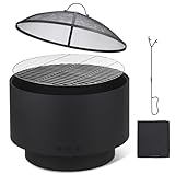 GarveeLife 26 Inch Outdoor Fire Pit with Grill&Fire Cover,Smokeless Outdoor Fireplace with Carrying Bag and Fire Poker, Wood Burning Fire Pits for BBQ, Bonfire, Camping, Backyard, Patio, Picnic