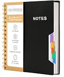 CAGIE 5 Subject Notebook College Ruled 6'' x 8'' Hardcover Spiral Lined Notebook with 5 Removable Co