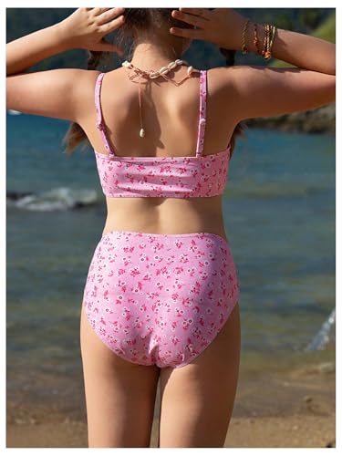 Girl's 2 Piece Floral Swimsuit Bikini Set High Waisted Bathing Suits Swimwear4