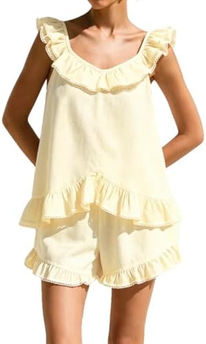 Xfileen Women's Ruffle Cotton Pajama Set
