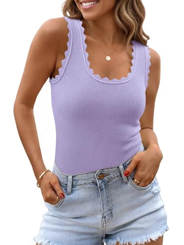 Image of Saodimallsu Womens Ribbed Knit Tank Top Summer Sleeveless Square Neck Casual Basic Slimming Sweater Vest Tops