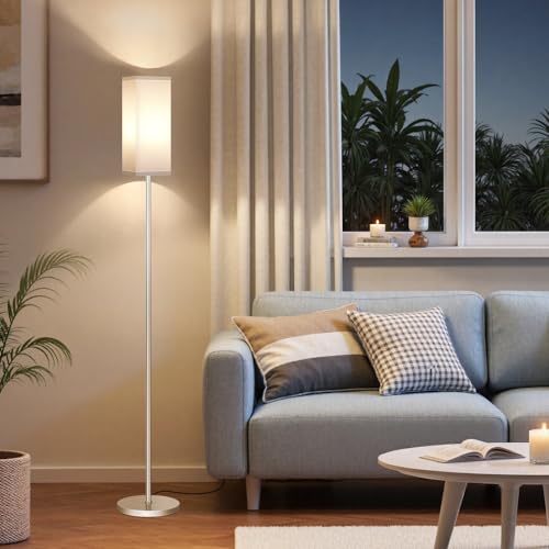 Image of 64.6 inch Floor Lamp, Pole with Foot Switch, Modern Standing Lamp Lamp, Minimalist Freestanding Lamp (Bulb Not Included), for Living Room, Bedroom Office ETL Listed, Silver and White SCW07LD05
