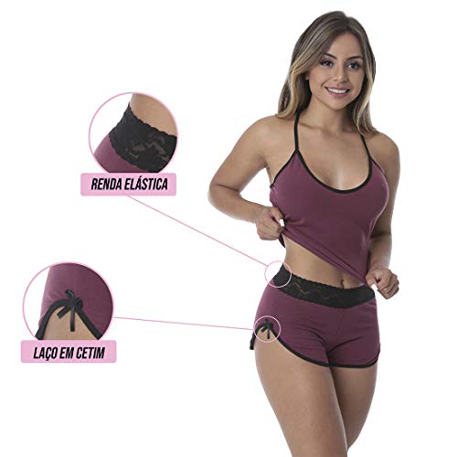 Kit com 3 Pijamas Baby Doll Paris Algodão Preto/Cinza/Rubro