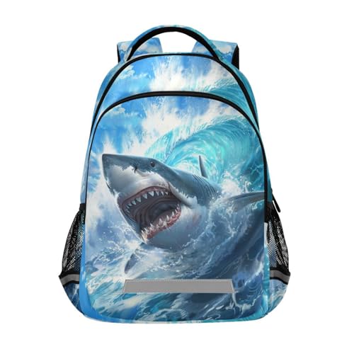 Mochila infantil para meninos e meninas, escola primária, mochila de viagem, Tubarão oceano, 11.6'L X 6.9'W X 16.7'H