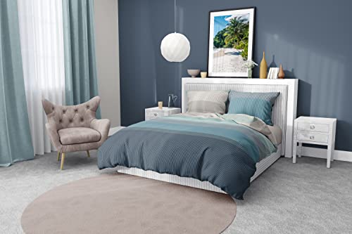 DILIOS Premium Bettwäsche 135x200, 100% Atmungsaktive Angenehme Baumwolle mit Reißverschluss, Renforcé Türkisblau Blau Grau Streifen, 2teilig Bettbezug 135 x 200 cm + Kissenbezug 80 x 80 - Image 5