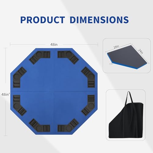 Murago 48\" Portable Poker Table Top, Foldable Board Game Mat with Chip Trays, Cup Holders, Carry Bag, Blue Felt