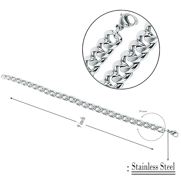 JEWZA Men's 8.5 Inch Stainless Steel Curb Chain Bracelet - Image 4