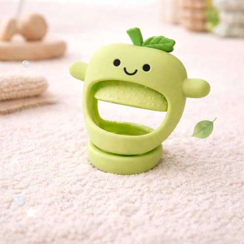 Image of Lefan Silicone Baby Teether with Wrist Strap, Soft Chew Teething Toy for Infants, BPA Free Food Grade Silicone, Easy Grip Anti-Drop Teether for Newborns & Toddlers Infant Gum Massager Toy- Green