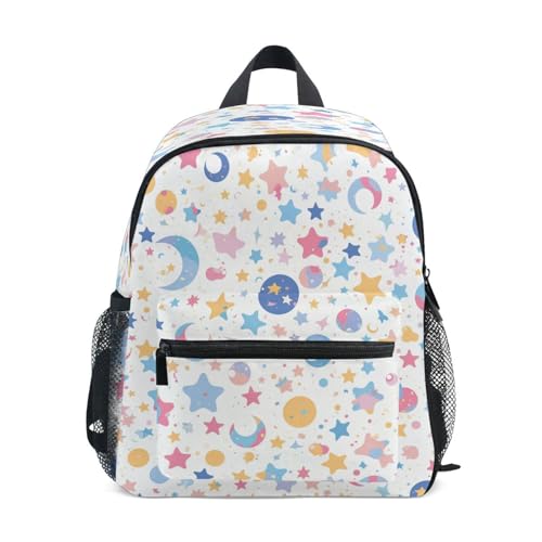 Confetti Cartoon Colorful Moons Dots Stars Kid Boys Backpack Bottle Pockets Girls Student Books Bag for Amusement Park M