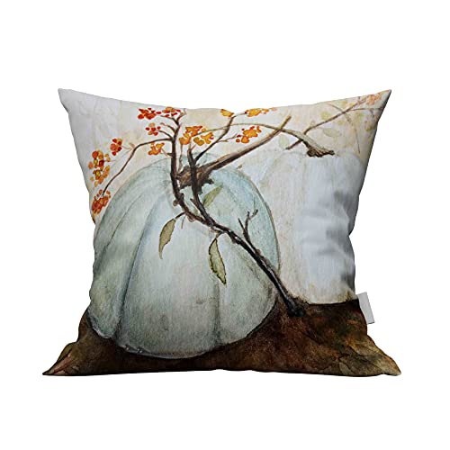 Accrocn Pillowcases Decorative White Autumn Pumpkins Fall Watercolor Blue Gray Cinderella Pumpkin Throw Pillow Case Cases Cover Cushion Covers Square Sofa Size 18X18 Inches Two Side #TOP4