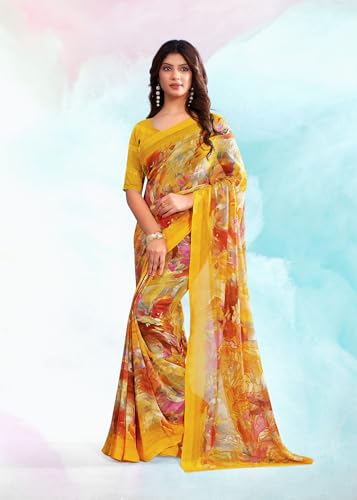 Image of Jaanvi fashion Women's Georgette Saree with Unstitched Blouse Piece