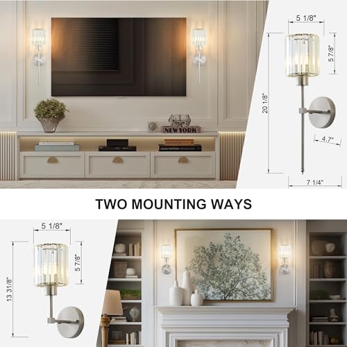 Image of KARTOOSH Hardwired Crystal Wall Sconces Set of 2