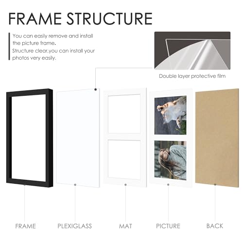 Image of DUENPY 8x10 Double Picture Frame White Mat For Displaying Two 4x6 Pictures, Photo Frame for Wall Mounting or Tabletop, Black.