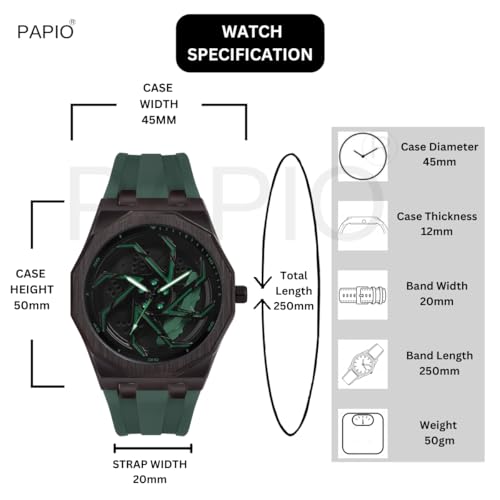 Image of PAPIO Men's Sports Watch, Black Case with Interchangeable Silicone Straps, Geometric Pattern Dial, Multiple Colors Available
