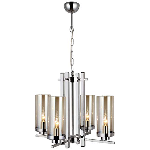 Homemania 1334-51-04 Hanglamp Elenora, voor woonkamer, kantoor, hangmanden, chroom, metaal, glas, 53 x 53 x 86 cm