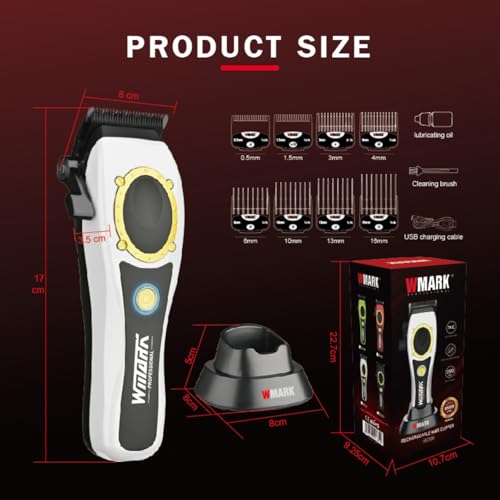 Image of WMARK NG-7030 Salon Series 8000-8500RPM 385 Double Ball Bearing Motor Zero Gapped Hair Clipper High Precision Fade Blade with DLC Process 4500mAh Battery USB Charging & Stand 240-Min Runtime, Model 9