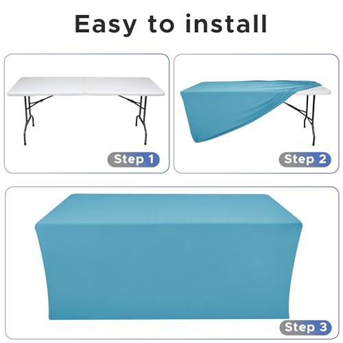 Image of Rectangle Spandex Fitted Tablecloths For Vendor 2 Pcs 96X30 Inch Turquoise