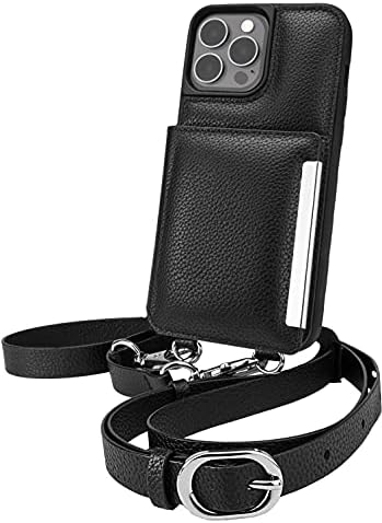 Smartish iPhone 13 Pro Max Crossbody Wallet Case for Women - Dancing Queen [Purse/Clutch with Detachable Strap & Wristlet] Protective Cover with Credit Card Holder - Stiletto Black-Silver