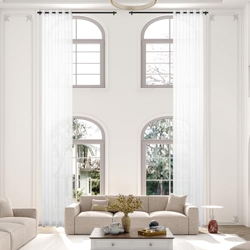 TCUSSIF Extra Long Sheer Curtains, Light Filtering Grommet High Ceiling Drapes, 2 Story Curtains for Living Room and Loft(1 Panel, White, 52