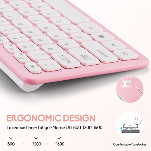 Image of Wireless Keyboard and Mouse Combo, Compact Quiet Wireless Keyboard and Mouse Set 2.4G Ultra-Thin Sleek Design for Windows, Computer, Desktop, PC, Notebook, Laptop (Pink)