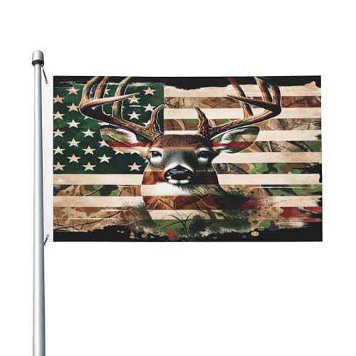 Deer Camo American Flag Flag 3x5 FT, Double Sided Outdoor Banner with Fun Prints, for Outdoor/Indoor, Banner for Porch, Garden