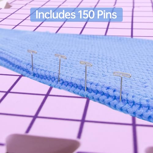 Blocking Mats for Knitting & Crochet Projects 0.59Inch Thickness Crochet Blocking Board 9 Pack, 150 T-Pins and 1 Storage Bag, Blocking Board for Crocheting Knitting Blocking Mats and Pins (Rose 9set)