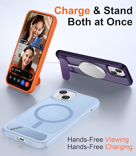 Image of Magnetic Compatible with iPhone 14 Case /iPhone 13 Case,[Built-in Invisible Kickstand][Compatible with MagSafe][Military Grade Shockproof] Slim Translucent Matte Phone Case for iPhone 14 /13 6.1 inch