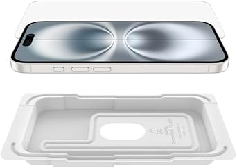 Belkin ScreenForce InvisiGlass iPhone 16/15/14 Pro Screen Protector, 62% Stronger Recycled Glass, 9H Scratch Resistance, Easy Align Tray, 2-Pack