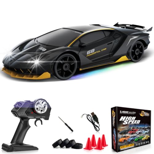 Image of Remote Control Car RC Drift Car 2.4GHz 1:24 4WD 15KM /H High Speed Racing Sport Car with LED Lights Drifting Tire Racing Sport Toy for Adults Boys Girls Kids Gift