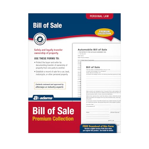 Adams Bill of Sale Forms Pack, Includes 2 Motor Vehicle and 2 General Bills of Sale, 8.5 x 11 Inches, White (ALFP111)