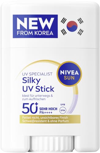 NIVEA SUN UV Stick LSF 50+ (15 g) ultraleichter Sonnenschutz für das Gesicht Sonnencreme Applikator mit koreanischer Stick Technologie Breathable UV Specialist Silky (15 g)
