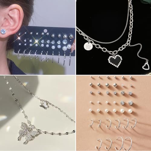 image for IFNODO 47pcs Silver Jewelry Set With 3 PCS Necklace, 11 PCS Bracelet,2