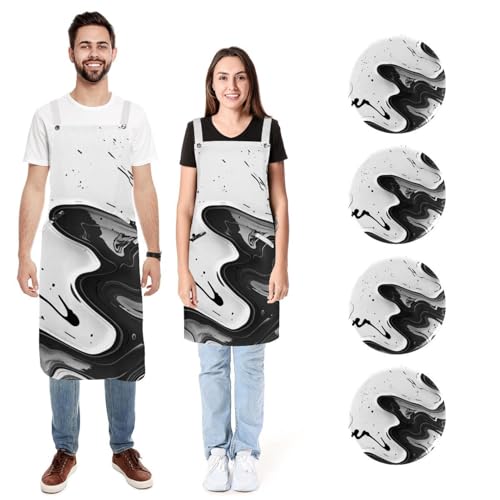 Tabliers de cuisine imperméables et réglables avec poches - Lot de 2