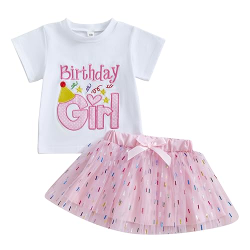Kayotuas Toddler Baby Girl Birthday Outfit - T Shirt & Tutu Tulle Skirt Set - Kids Birthday Dresses - Pink Colorful Tutu - 4-5T