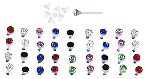 18 Pairs Multi Colors Clear Crystal Acrylic Nylon Plastic Posts Medical No Metal Sensitive Ears Hypoallergenic Stud Earrings