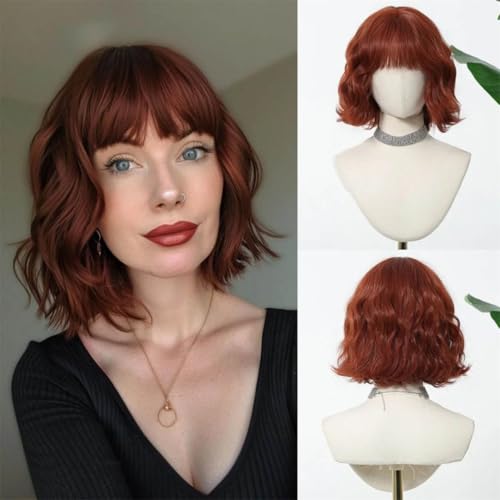 Women's Spring Fall Short Wavy With Bangs Realistic Natural Looking