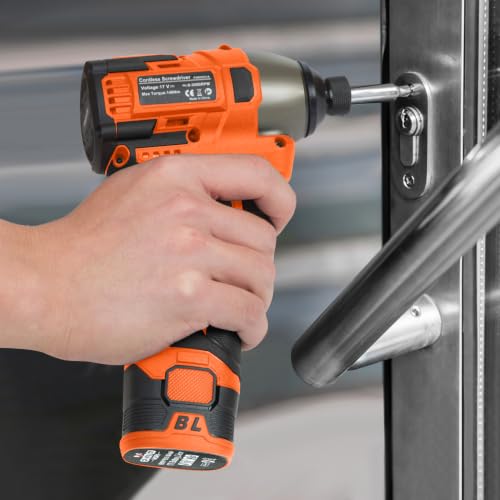 Image of 17V Brushless Screwdriver 140Nm Impact Driver Set | Cordless Screwdriver, 3 Adjustable Speed, 2 Batteries, Led Work Light, Orange, Electric Power Tools