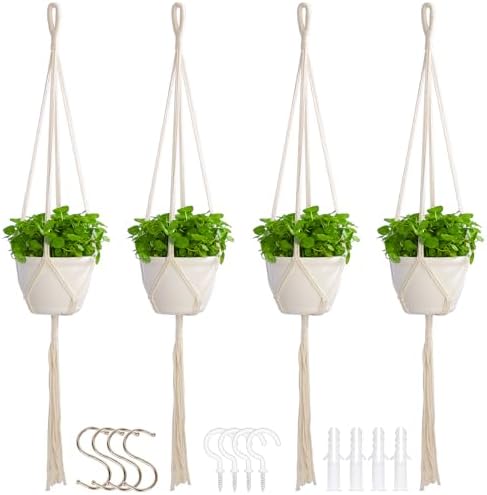Macrame Plant Hangers Indoor Macrame,4 Pack Hanging Planter Holde...