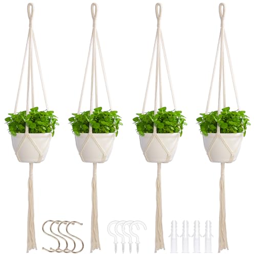 6 Pack Macrame Plant Hangers - 3 Sizes Jute Rope Hanging Planter Holders For Indoor