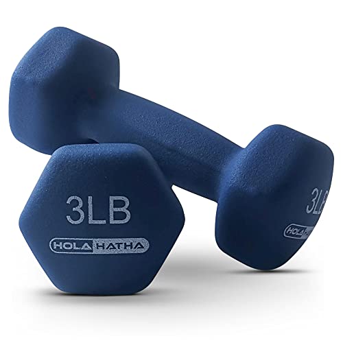 HolaHatha Neoprene Hexagon Dumbbell Set with Storage Rack, Blues, 32 Lbs - image 8