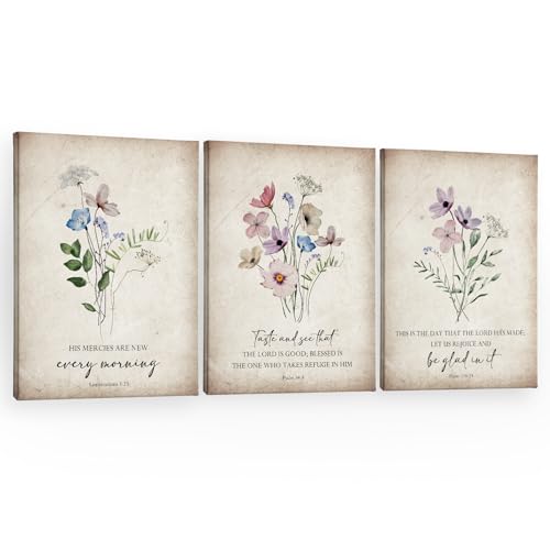 Verset de la Bible pour prière d'église : lot de 3 toiles vintage à offrir