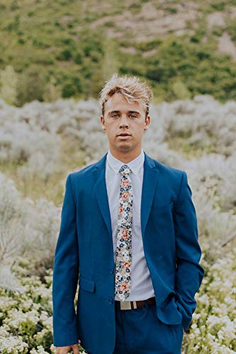 Image of DAZI Men's Skinny Tie Floral Print Cotton Necktie, Great for Weddings, Groom, Groomsmen, Missions, Dances, Gifts.