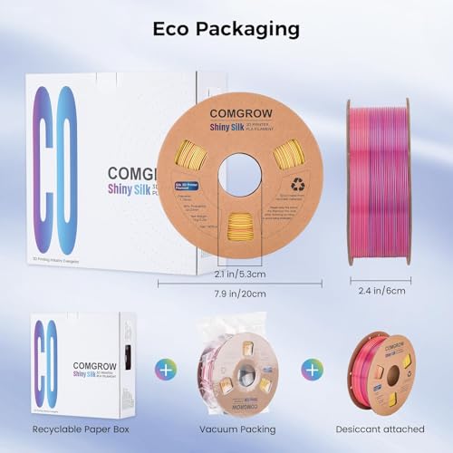 Image of Comgrow Tri-Colors Silk PLA 3D Printer Filament, Rainbow PLA Filament 1.75mm, Dimensional Accuracy + /- 0.02 mm, 4KG Spool, Coextrusion 3D Filament with Shiny Silk