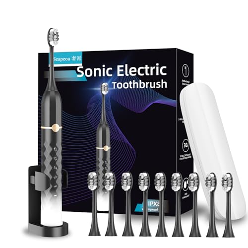 Electric Toothbrush Set with 10 Brush Heads, Travel case, IPX8 Waterproof, 2-Minute Timer